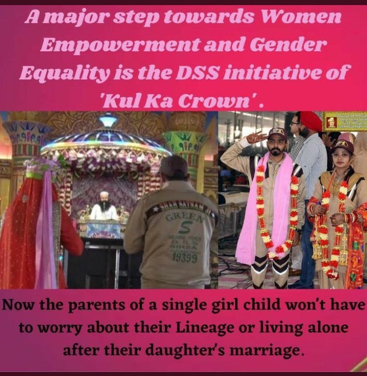 People think that dynasty continues only through sons.But Saint Gurmeet Ram Rahim Ji started Kul Ka Crown campaign. It's main objective is provide equal status to daughters. So that even those who have only 1daughter can continue linkage their parents. #HerLineage
#बेटियों_से_वंश
