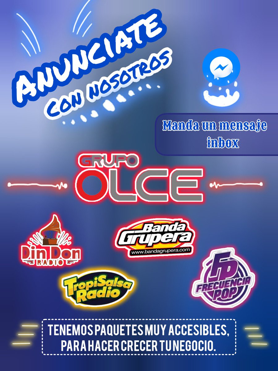 Posiciona tu negocio anunciadote en la radio, tenemos grandes paquetes en nuestras estaciones 
<a href="/banda_grupera/">Banda Grupera Radio</a>  
<a href="/Din_Don_Radio/">Din Don Radio</a> 
<a href="/TropisalsaR/">Tropisalsa Radio</a>
<a href="/FpFrecuencia/">FP Frecuencia Pop</a>

Ya sea en una o en nuestras cuatro estaciones, nuestros paquetes incluyen la realización del spot y muchos beneficios más.