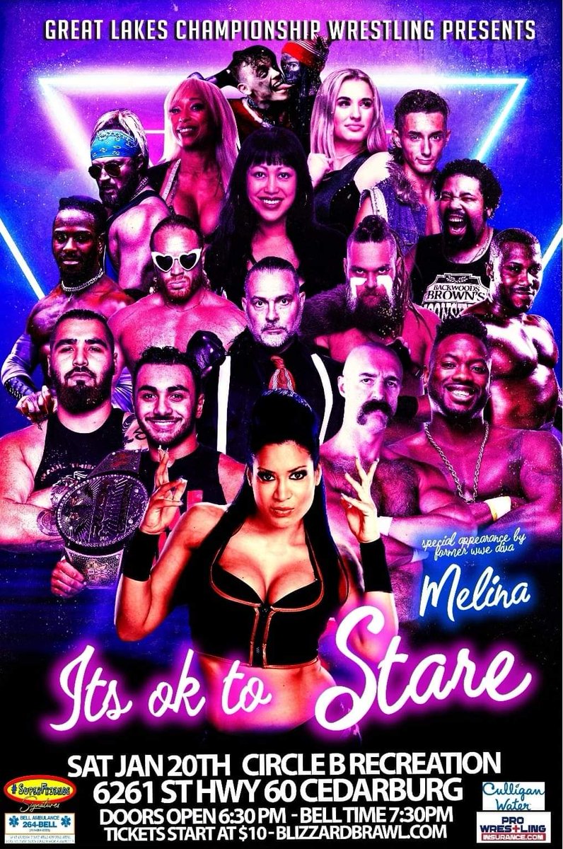 Saturday Night. January 20th. 730pm. Circle B in Cedarburg. Tickets start at $10. BlizzardBrawl.com Special Guest - @RealMelina Plus - @vetjackvaughn @The_HarleyJane @TheKalHerro @LindaKay22 @JoeyJetAvalon @TheJordanKross @ThunderLuscious #WWERaw #WWE #Melina #AEW