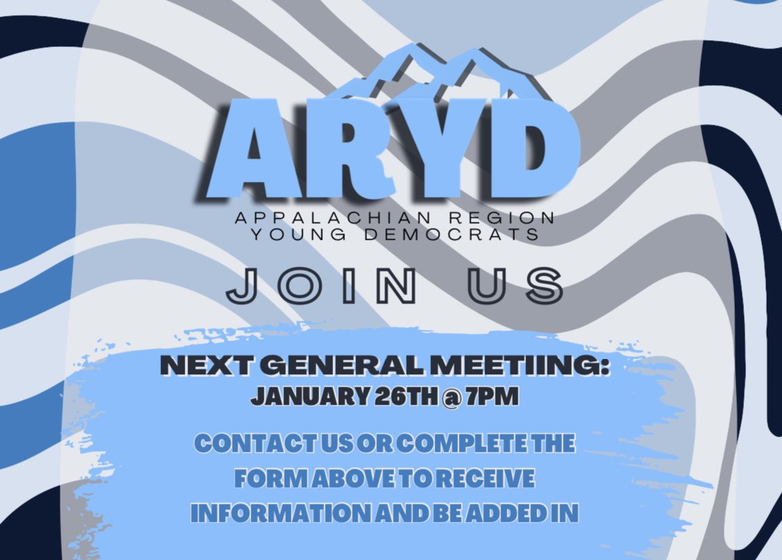 Join us here at Appalachian Region Young Democrats in our efforts to grow democratic involvement in our region and push our young dems into office! 

Sign up here: 
docs.google.com/forms/d/e/1FAI…