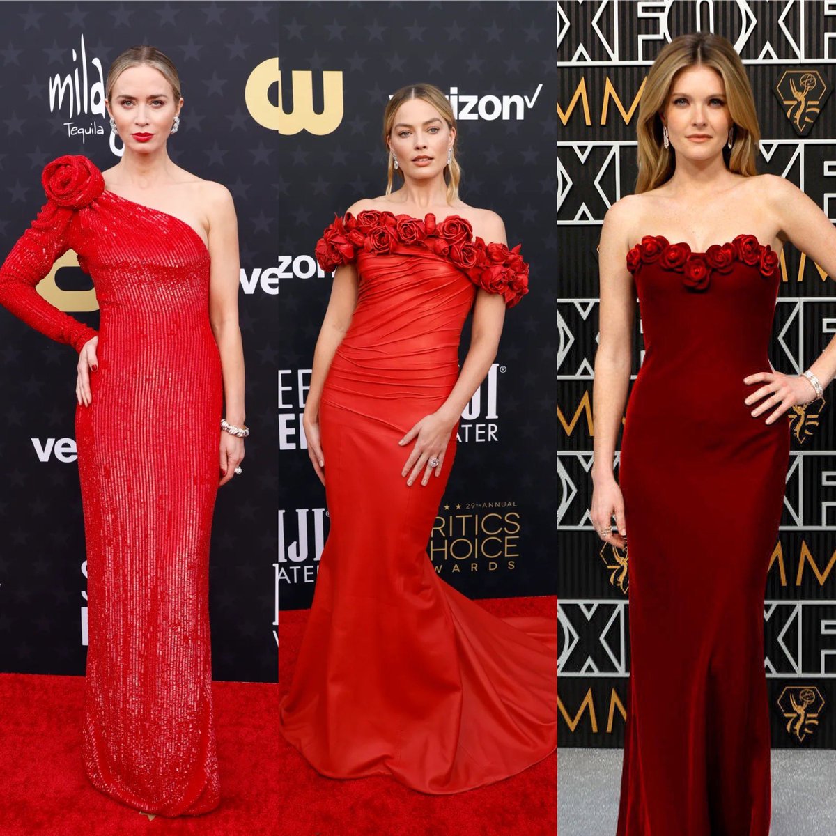 I guess I need a red dress with rosettes! 🌹 #emilyblunt #MargotRobbie #meghannfahy #Emmys2024