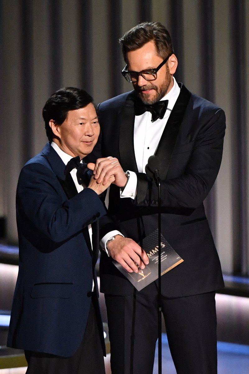 etnow's tweet photo. #Community stars Joel McHale and Ken Jeong reunite onstage at the #Emmys. 😱 https://t.co/ObtAB0XadY