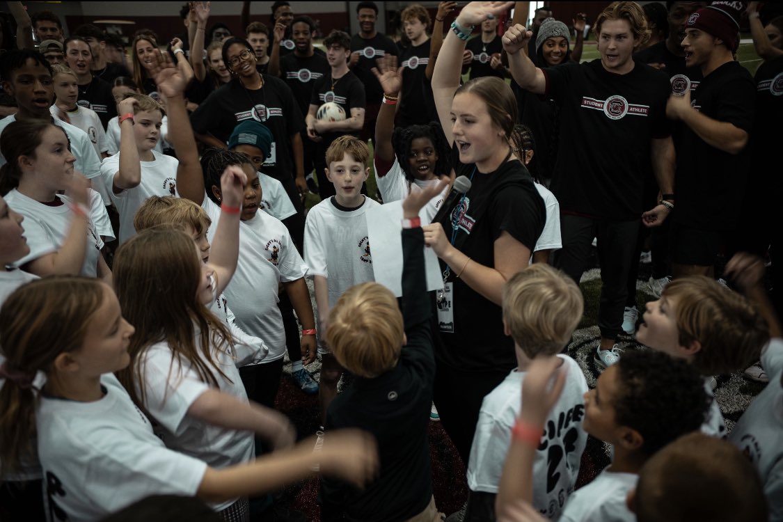 GamecockSADV's tweet photo. As MLK Day comes to an end, we’d like to highlight all of the student-athletes who served at Cocky’s All Sports Camp 🤙 
This camp served 1st-8th grade kids  from our local elementary &amp; middle schools. They learned from 10 USC teams, practiced new skills, &amp; attended the WBB Game! https://t.co/GxxBwwfLhu