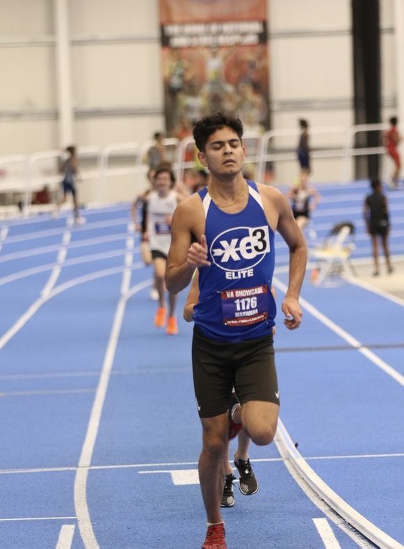 Ayush took 3rd in high school club race at Va showcase then came back to win 3000.