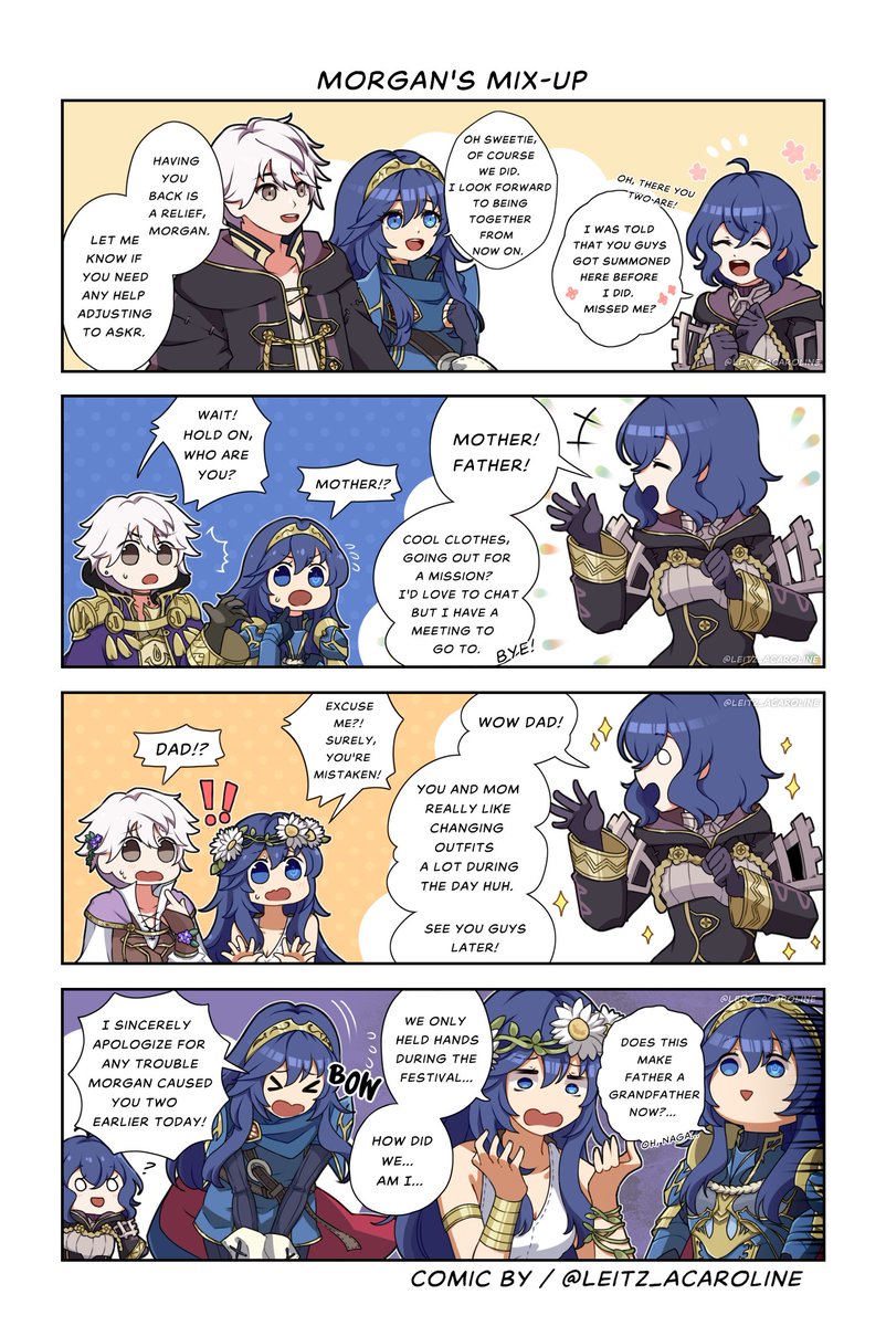 FEH Comic - Morgan's Mix-up.

Morgan is understandably confused, but the Lucinas have other things to worry about right now.

#FireEmblem  #FEHeroes #fireemblemheroes #fanart #ファイアーエムブレム