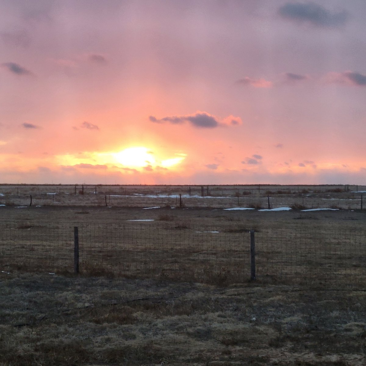 The sun did shine this evening and it is 🥶. The images were shot from inside through a window screen. The clouds were moving through quickly. First shot 5:35, second shot 5:54.

#MiddleOfEverywhere
#sunset 
#Oklahoma 
#WildWildWest