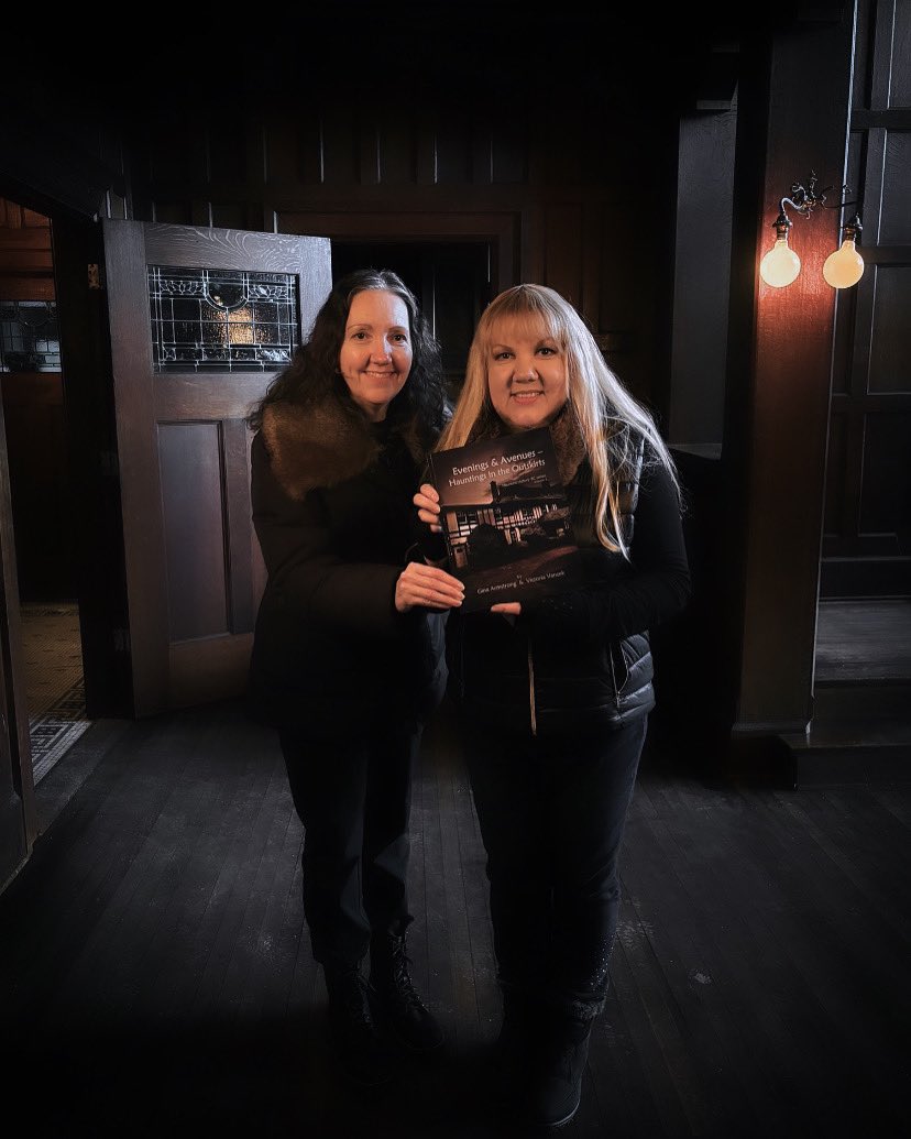Holding our spooky little book at the location that’s on the cover. 👀👻.  Overlynn Mansion has been one of our favourite spots, not just for the hauntings but also for the incredible atmosphere & architecture.  #newbook #writerscommunity #haunted #paranormal #spooky #bchistory