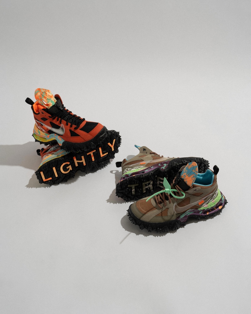 Inspired by Nike’s late ’80s and early ’90s offerings, the Terra Forma reinvents the hiking boot like only Off-White™ can. Stitched translucent Swoosh, graffiti-style artwork, rugged hiking spikes, and colour pops throughout – everything check. 

Grab yours today at NOMAD.