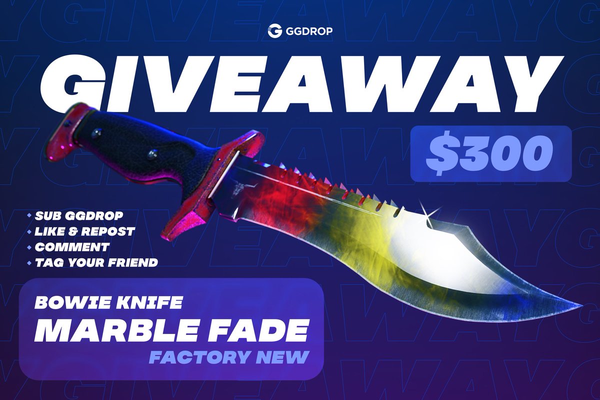 🥇MARBLE FADE FOR $300 JUST FOR YOU FROM GGDROP

💎TO ENTER:

✅Follow Me & @gg_drop
✅Retweet pinned post on @gg_drop page
❤️Like + Tag friends

⏰The winner will be announced on 22.01!
#CSGOGiveaway #csgofreeskins #CSGO #csgoskinsgiveaway #CS2