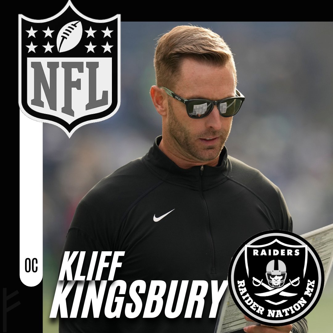 RaiderNationMX's tweet image. ♣️ #RAIDERNATIONMX 🏴‍☠️
Reporta @colincowherd que el ex head coach de Cardinals Kliff Kingsbury podría ser el nuevo coordinador ofensivo en caso de que sea ratificado Antonio Pierce como head coach de Las Vegas Raiders.
Kingsbury es un brillante entrenador de mentalidad ofensiva.