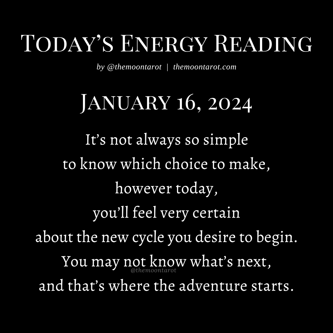 themoontarot_'s tweet image. Today’s Energy Reading: January 16, 2024

There’s power in the choices you make. One small decision could end up leading you to the revelation you’ve been needing most. As you go about your day, be mindful of the choices you make and try taking a different route to explore.