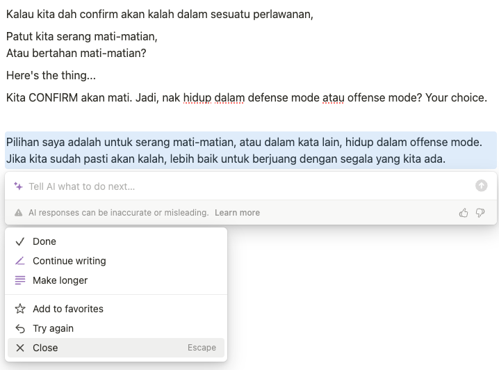 IanNazhan's tweet photo. @okmuazh Jawapan ChatGPT4 dengan Notion AI https://t.co/QDMSg57v2r