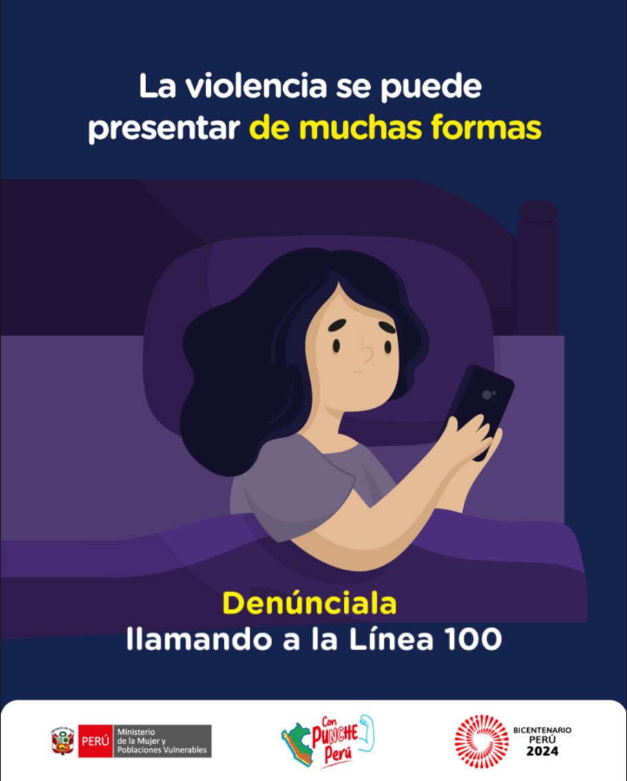 MimpPeru's tweet photo. #Linea100 | La violencia se puede presentar de muchas formas, denúnciala.
📞 La línea 100 está disponible las 24 horas y los siete días de la semana para brindar orientación y soporte a las personas afectadas por hechos de violencia.
🚨Si eres víctima o conoces de algún caso de violencia denúnciala llamando de forma gratuita a la línea 📞100 o a ingresa a https://t.co/Hayo6cgj8f .