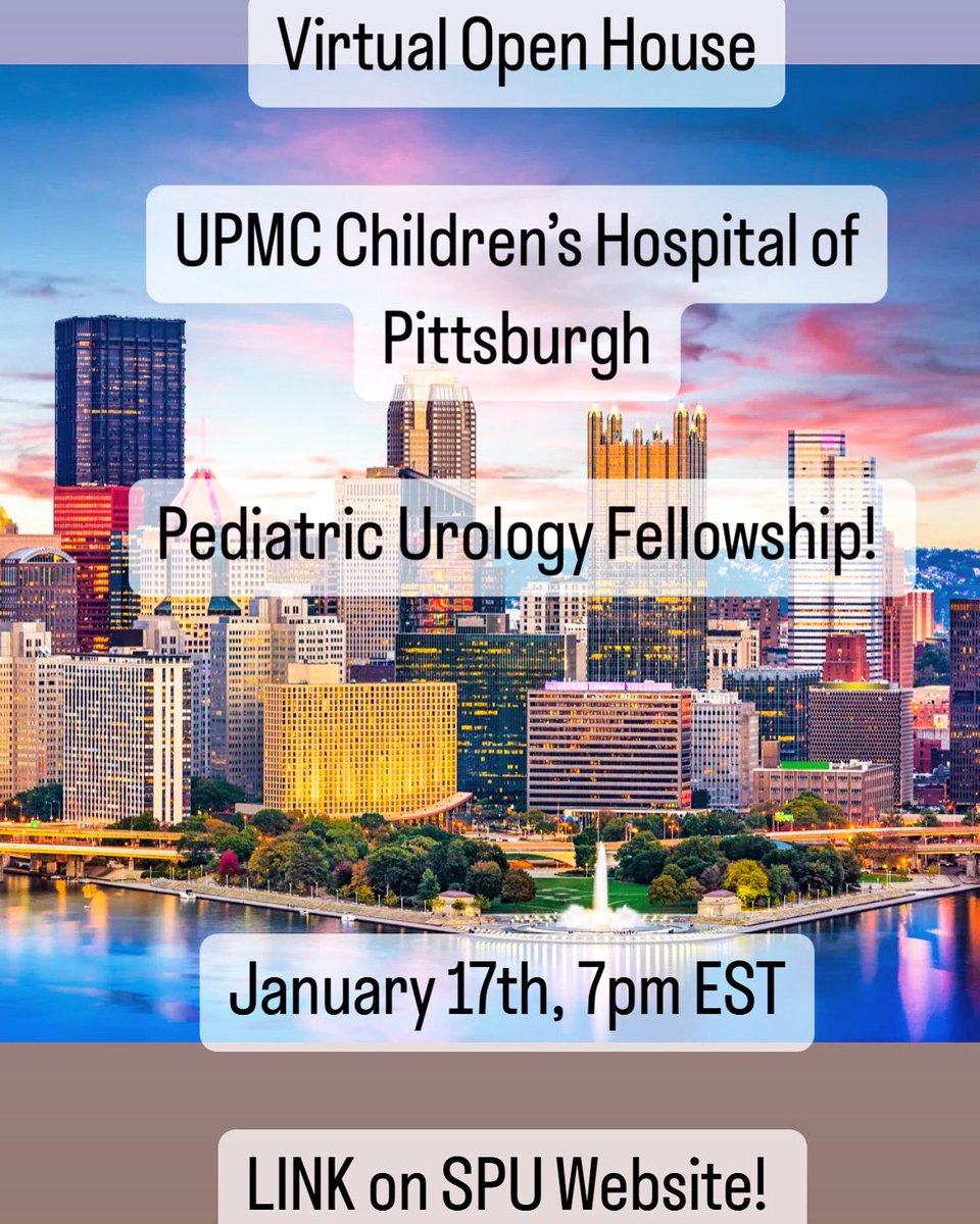 Join us this Wed Jan 17th, 7pm EST, to learn more about our Pediatric Fellowship! Informal Q&A with our currents fellows and attendings! Microsoft teams link on SPU Website! @UPMCUrology @SPU_Urology @AmerUrological