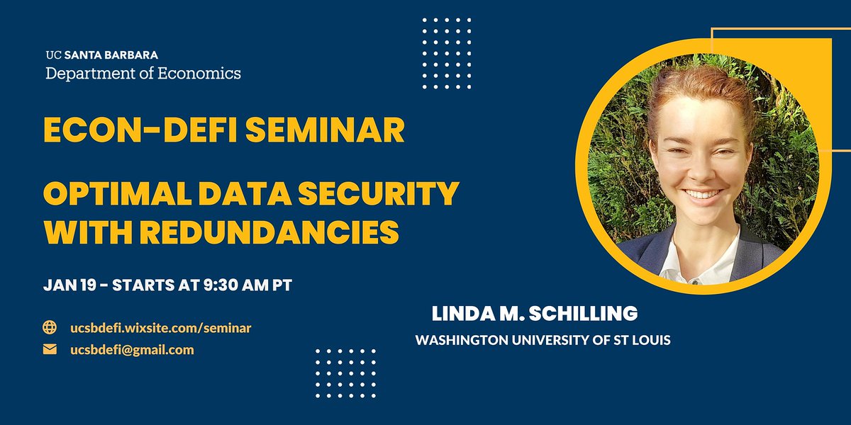UCSBDeFi's tweet photo. π We have an exciting talk by Linda Schilling of @WUSTLbusiness this Friday!!
Join us: https://t.co/oR7FR5zswz
#ucsbdefi #GradforGrad https://t.co/YFl2j6mRuc