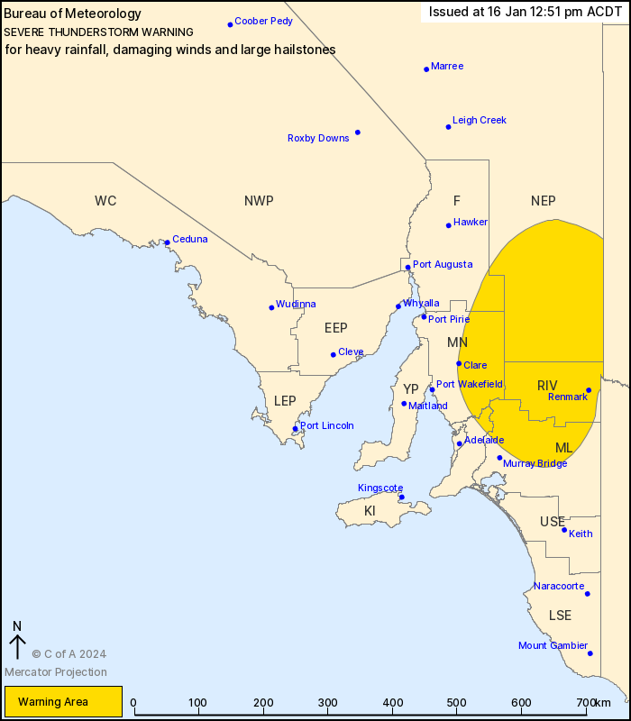 SA_SES's tweet photo. .@BOM_SA has issued a severe thunderstorm warning for HEAVY RAINFALL, DAMAGING WINDS and LARGE HAILSTONES for multiple districts across SA
Issued 12:51pm Tues 16 Jan 24
Severe thunderstorms are developing about the east
https://t.co/CbbJmOU1LZ https://t.co/aFOJ5KU0ht