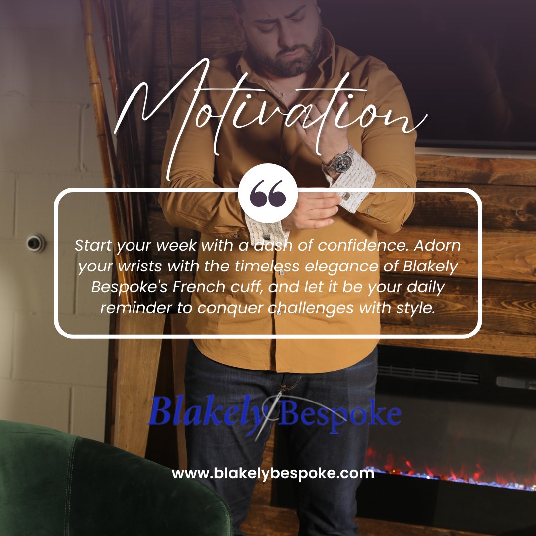 Start your week with a dash of confidence. Adorn your wrists with the timeless elegance of Blakely Bespoke's French cuff, and let it be your daily reminder to conquer challenges with style. 

#MondayMotivation #BlakelyBespokeConfidence
