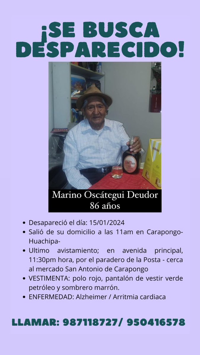 pancontipakay's tweet photo. ola mi abuelito se ha perdido y por favor me ayudarían mucho compartiendo esta información por favor ayúdenme https://t.co/KsTZHb8sk5