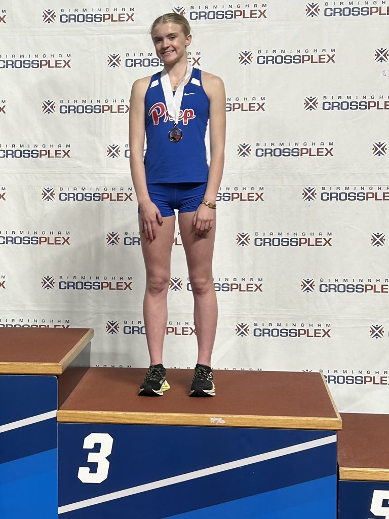 jpreptrack's tweet image. Olivia Smith on the podium at the MLK Track Meet in Birmingham. She ran a PR 5:21 in the 1600m to finish 6th and a 2:22 in the 800m to finish 3rd. Great Job Olivia!!!!