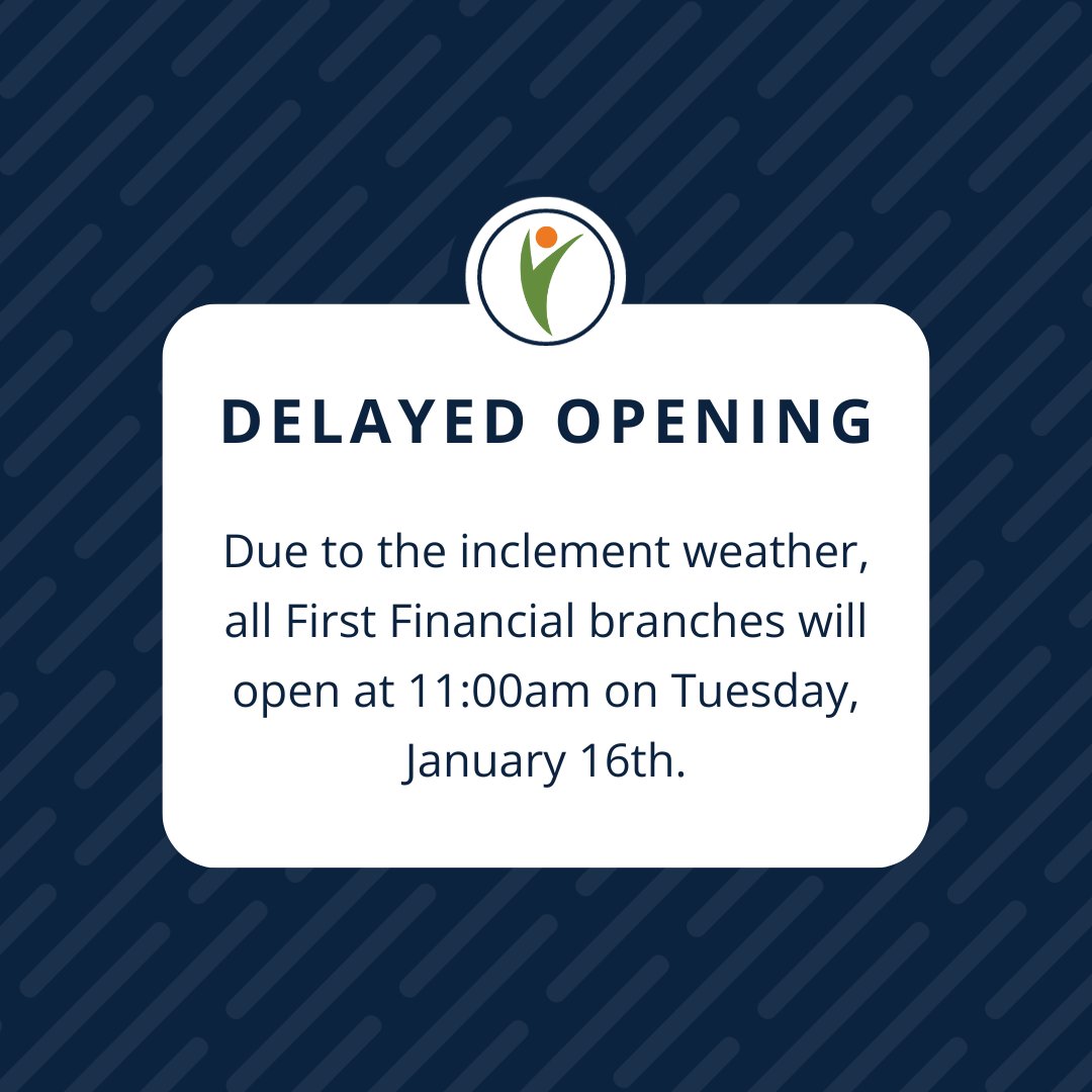 FFFCUofMD's tweet photo. Delayed Opening: Due to the inclement weather, all #FFFCU offices will open at 11:00am on Tuesday, January 16th. We hope everyone stays safe and warm! ☃️

Access your accounts 24/7 with Online Banking or our Mobile App! Visit our website to learn more: https://t.co/TWOIhtHGpo https://t.co/OYBV3RX5ad