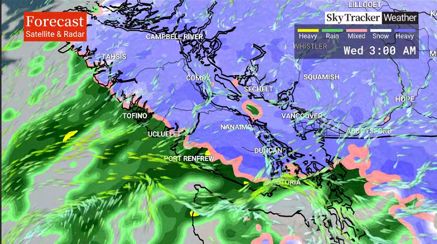 KGordonGlobalBC's tweet photo. South Coast Snow! Tues evening through Wed AM.
Avoid nonessential travel. 
School snow day possible.
Highly variable precip type; rain, snow &amp; freezing rain possible. Snowfall amounts will range: 2-18 cm
Tune in Tuesday for more details.
#BCStormWatch #bcstorm https://t.co/ifQYYwbunT