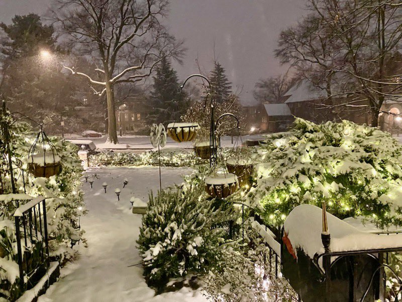 Gethenian's tweet photo. It’s snowing in Washington DC. At last. The holiday lights and the street lamps make the whits glow, but the streets have turned to slush. The temperature is dropping. The ice is forming. And #Travelisnotadvised.
Time to finish season 5. @WhiteVault https://t.co/KBfTtGhzho