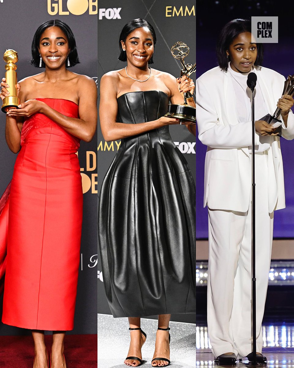 ComplexPop's tweet photo. Ayo Edebiri in the past 7 days:

🏆 First Golden Globe Award
🏆 First Critics Choice Award
🏆 First Emmy Award https://t.co/LOFwKL2qSc