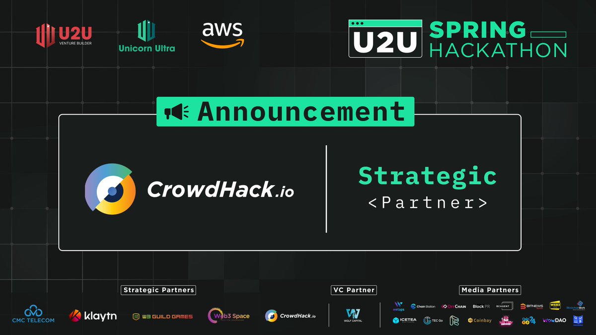 u2u_xyz's tweet photo. Exciting update! CrowdHack will be our Strategic Partner in U2U Spring Hackathon, sponsored by AWS, to nurture and support emerging businesses in the blockchain and Web3 space. 🎉

CrowdHack is a smart contract-backed hackathon platform focused entirely on the nurture, promotion, management, and organization of hackathons.

👉 For more information about U2U Spring Hackathon:
https://t.co/qGeCkChsgk

❗ Stay tuned for the upcoming Kick-off Event this 18th Jan 2024

✅ Register to join the Kick-Off Event NOW: https://t.co/1y7h8lJAvM
