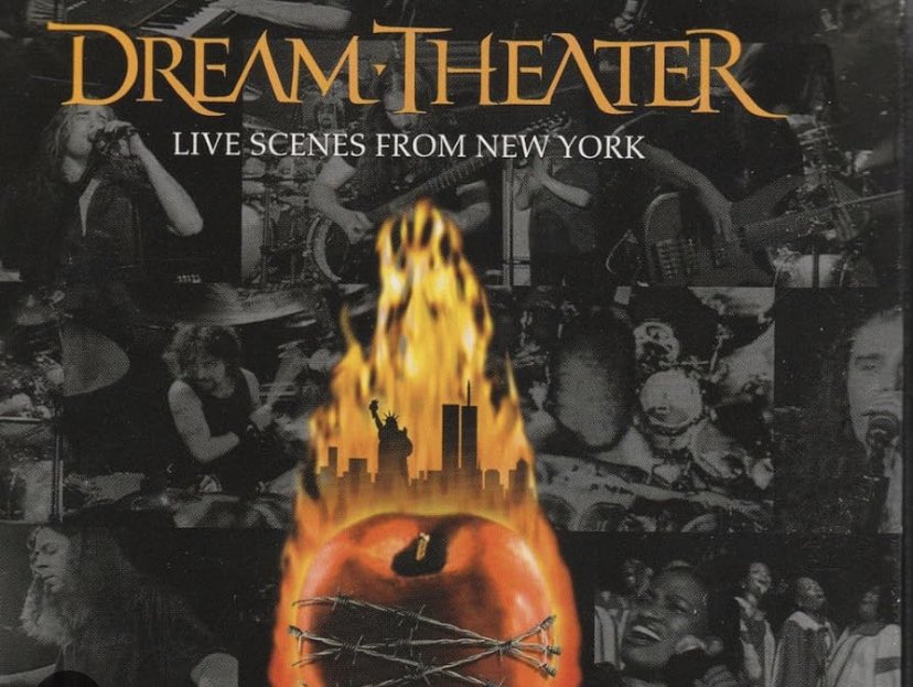 MDAillustration's tweet photo. @LovecraftLuci Dream Theater’s ‘Live Scenes From New York’ had artwork showing the NYC skyline on  fire. It was released on September 11th 2001 😱 
It was immediately withdrawn, &amp; reissued with new artwork. I’d preordered it, &amp; was sent the album a couple of days early, with original art. https://t.co/X0OhJBjc85