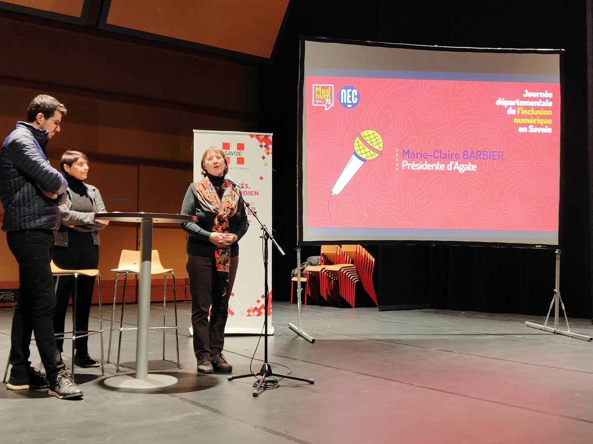Agate_agence's tweet photo. La Journée de l’Inclusion Numérique en Savoie, organisée par le collectif la #mednum73 et le
@SavoieDepart , c’est parti ! Introduction pour cette journée par Marie-Claire BARBIER, Pdte d’Agate, Florian MAITRE @SavoieDepart et Laurence TUR @Prefet73 https://t.co/0lCqLVwLFe