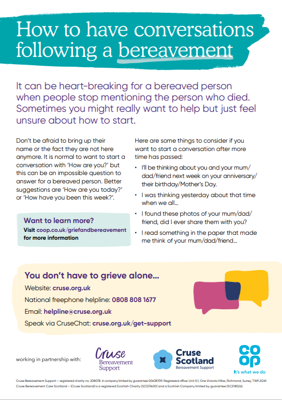 <a href="/CoopFuneralcare/">Co-op Funeralcare</a> and <a href="/CruseSupport/">Cruse Bereavement Support</a> have just released new guides to mark one year in partnership. I found them really useful. I hope it helps someone else ❤️ 

Find all their guides here: coop.uk/3J1NzRB