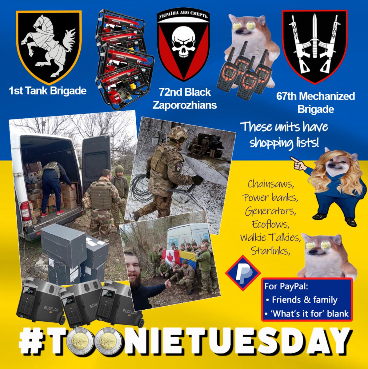Owl_Pie2's tweet photo. It's #toonietuesday! We're supporting @here_and_now23 to provide not 1 but 3 units with kit! 
From chainsaws to starlinks! 
DONATE £2 €2 $2,📫a screenshot of your donation in the replies with a COMMENT &amp; RETWEET 
🅿️🅿️Oleksandr@hereandnowcf.com
https://t.co/C5Z12G6U0e
👇🧨 https://t.co/fLpXBASVxk