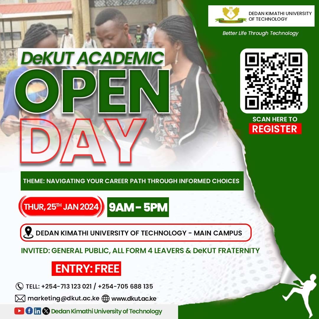 Don't Miss This Opportunity: Join DEKUT Open Day & Build Your Academic Compass.#DeKUTOpenDay #YourFutureStartsHere #ExploreInnovation #InvestInExcellence #tembeaDeKUT