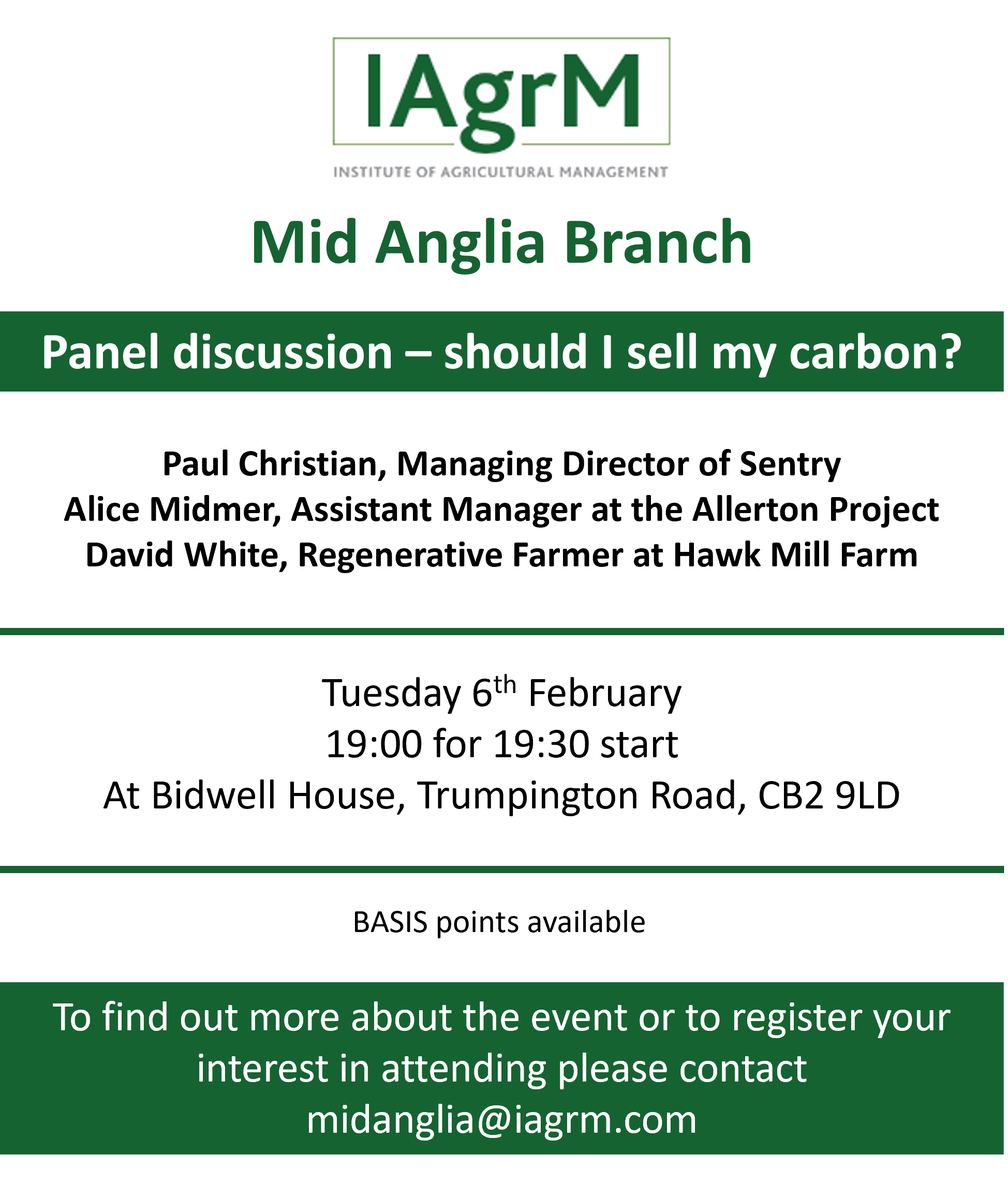 Please get in touch if you would like to attend, open to everyone 

#IAgrM <a href="/IAgrM/">The Institute of Agricultural Management</a> <a href="/SentryLtd/">Sentry</a> <a href="/Alicemidmer/">Alice Mead</a> <a href="/RTKfarmer/">David White 🇬🇧+🇪🇺</a>