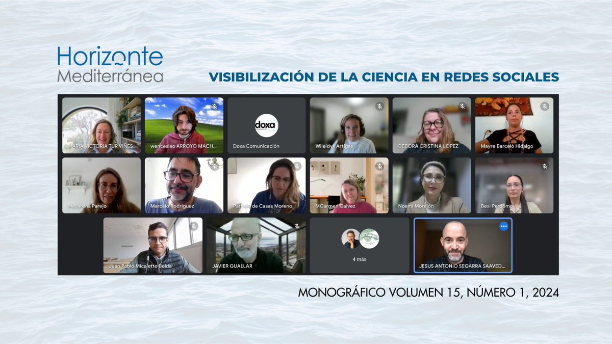 <a href="/8TUR8/">Victoria Tur</a> <a href="/RevComunicacion/">PlatCom · Plataforma de Revistas de Comunicación</a> <a href="/UA_Universidad/">Universidad de Alicante UA</a> <a href="/JesusSegarraSaa/">Jesús Segarra-Saavedra 🫒</a> ¡Muchísimas gracias a todos/as por acompañarnos ayer y compartir en el Webinar #HorizonteMediterránea8! 💬
~~~
<a href="/ParejoMacarena/">Macarena Parejo</a> <a href="/Patriciadcm/">Patricia de Casas</a> <a href="/jguallar/">Javier Guallar</a> <a href="/MorejonLlamas/">Noemí Morejón Llamas</a> <a href="/JMicaletto/">Juan Pablo Micaletto</a>