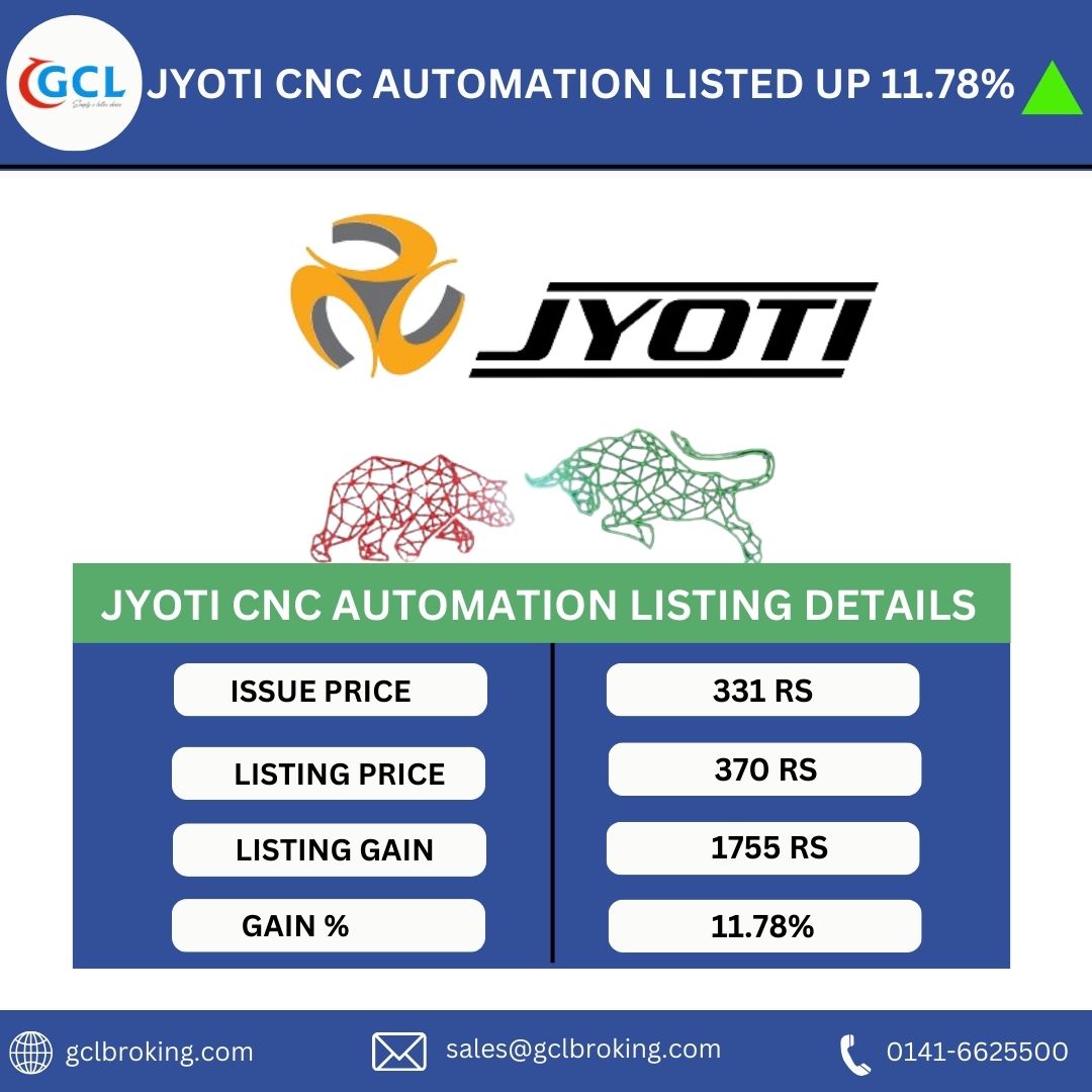 GCL_Broking's tweet image. Jyoti CNC Automation Limited IPO makes a powerful debut, surging 11.78% on the listing day!  📷 #JyotiCNC #IPOWin #listingdetails #sharemarket #investmentopportunity #success #stockmarket #listingup #IPO