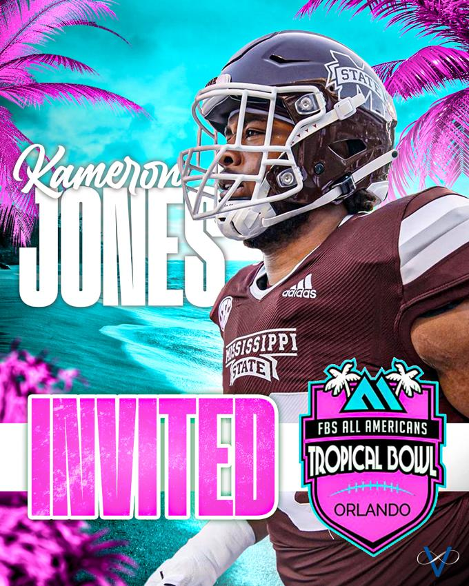 visionsportgrp's tweet photo. Vision Sport Group's, and Mississippi State's,  own Kameron Jones was awarded an invite to play and BALL OUT in the FBS #AllAmericans Tropical Bowl. 

Don't miss your chance to witness a legacy begin on January 20th, in #Orlando at  the #MunicipalStatdium.

@tropicalbowlusa | @trillionusa | @hailstatefb | @TropicalBowlUSA | @iamkameronjones | @BowlWeek
___
#tropicalbowl | #bowlweek | #2024nfldraft | 
#NFLDraft  | #hailstate | #fromstatetosundays #mississippistate | #SEC | #bulldogs | #NFLTwitter | #NCAA | #NFL | #BarstoolSurvivor | #FantasyFootball | #NFLDraft2024 | #big12 | #ESPN | #FantasyFootballAdvice