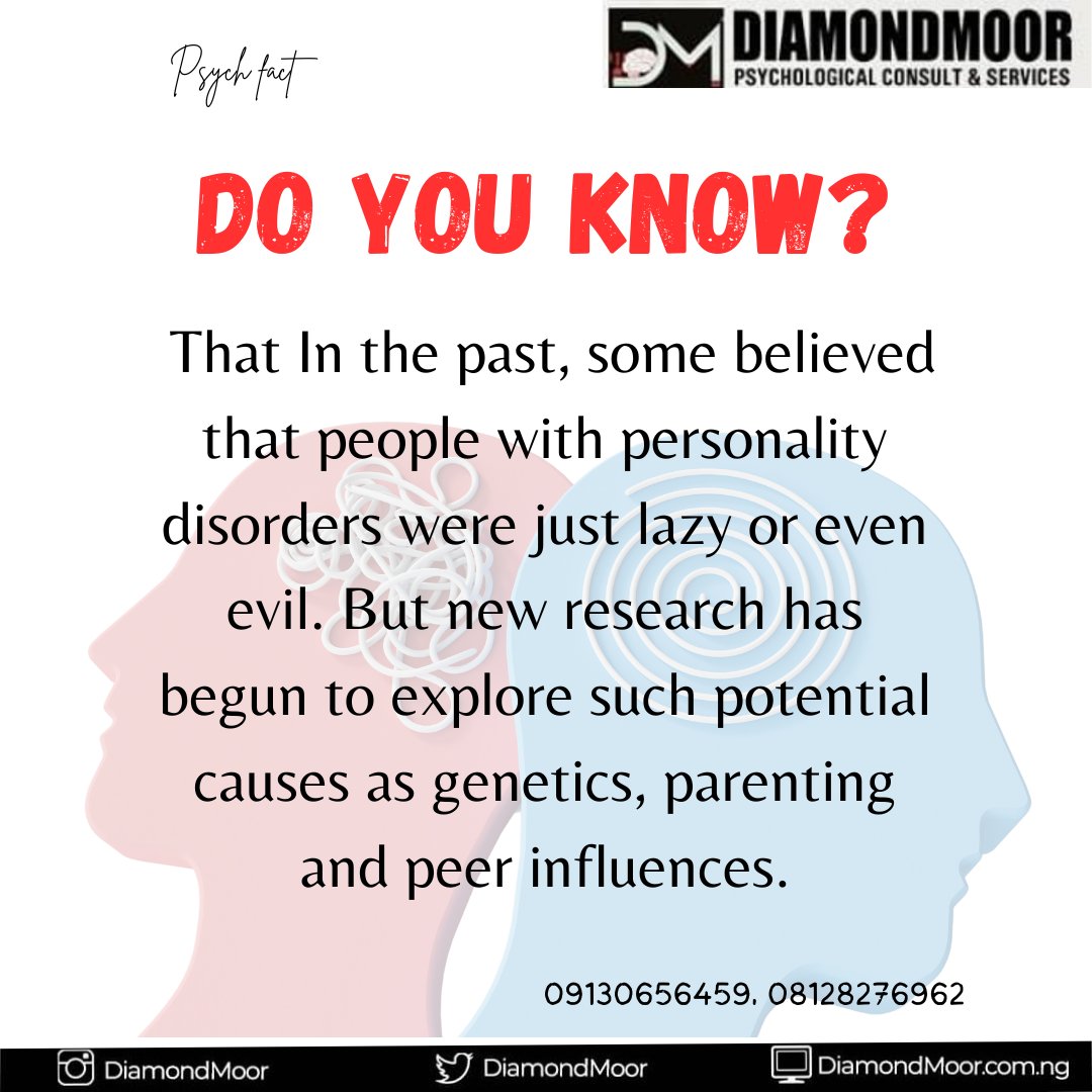 MoorDiamond's tweet photo. facts #psychotherapy #personalitydisorder #healthyliving #mentalillness #health#genetics #mentalhealthdisorder #mentalhealth #parenting #seekhelp #peerinfluence #talktoatherapist #knowledgefreesyou https://t.co/wT67gIe0h2