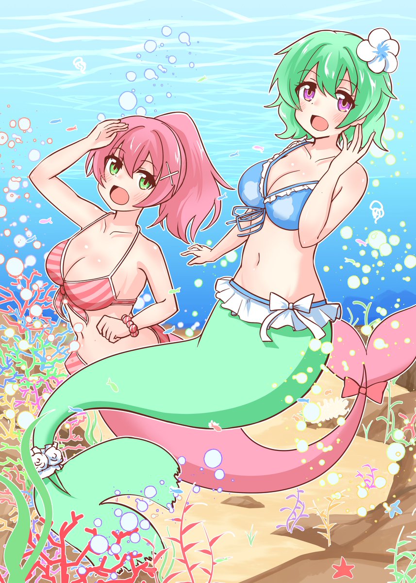 sinocya's tweet photo. すけぶ依頼より
人魚になっちゃった！？な閃の軌跡のユウナちゃんとミュゼちゃんです
��依頼ありがとうございました～🍀 https://t.co/N3twImyRjp