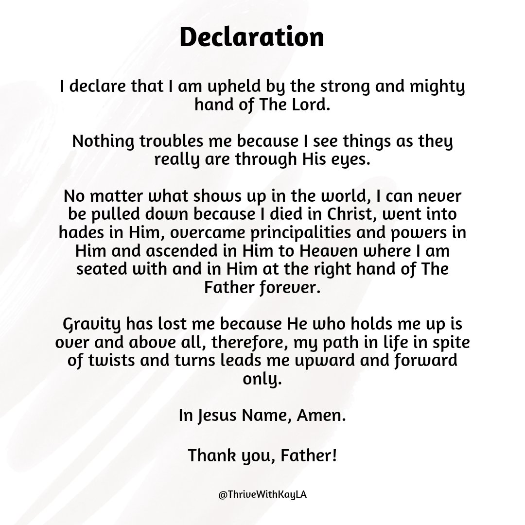 ThrivewithKayla's tweet photo. Isaiah 41:10 ESV
Fear not, for I am with you; be not dismayed, for I am your God; I will strengthen you, I will help you, I will uphold you with my righteous right hand.

#TuesdayDeclaration
#ImmuneToGravity
#ThrivewithKayLA
#HrConsulting
#ThriveByTheHandOfGod https://t.co/77V0ze5Ata