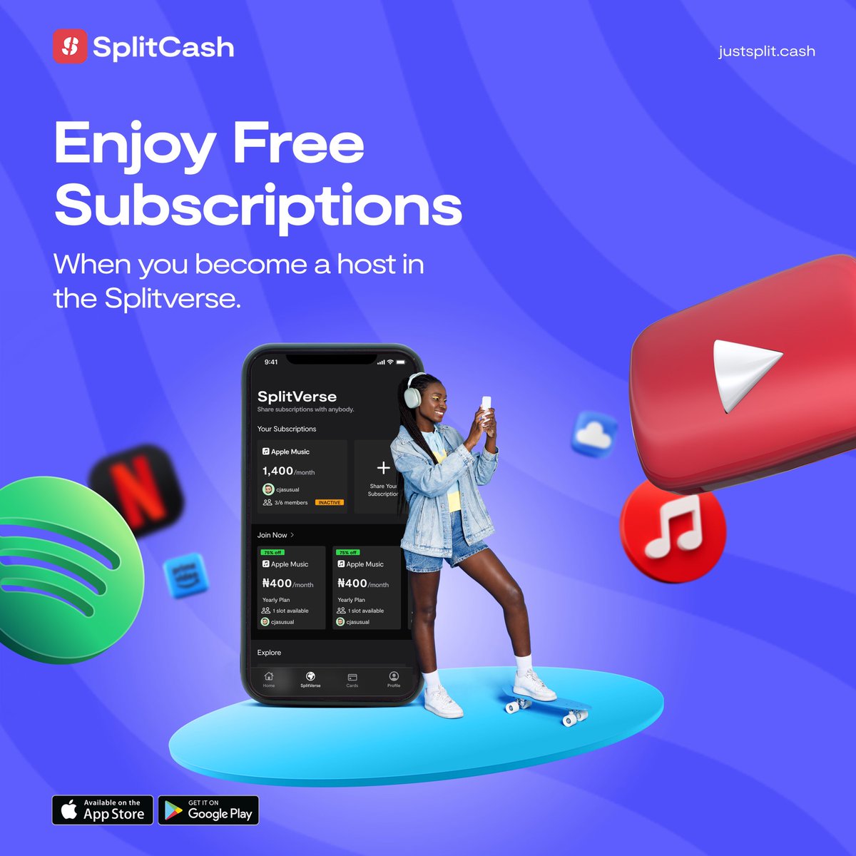 usesplitcash's tweet photo. What if you could enjoy your favorite subscriptions for free just by owning it😮‍💨 Share your subscriptions in the Splitverse to enjoy all the benefits! https://t.co/FmVNRzOmP2