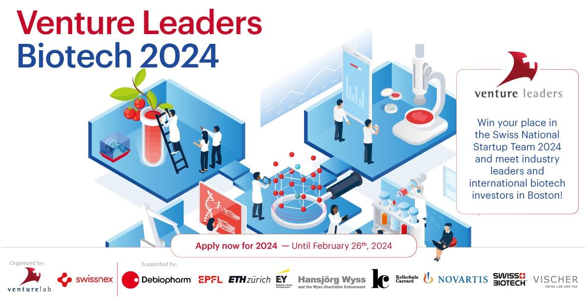 Application process for Venture Leaders Biotech 2024 is now open: we are excited to launch this year's call for the most promising startups in biotechnology, to showcase their innovation to investors and corporates in Boston! Learn more: venturelab.swiss/Application-pr… #VLeadersBiotech