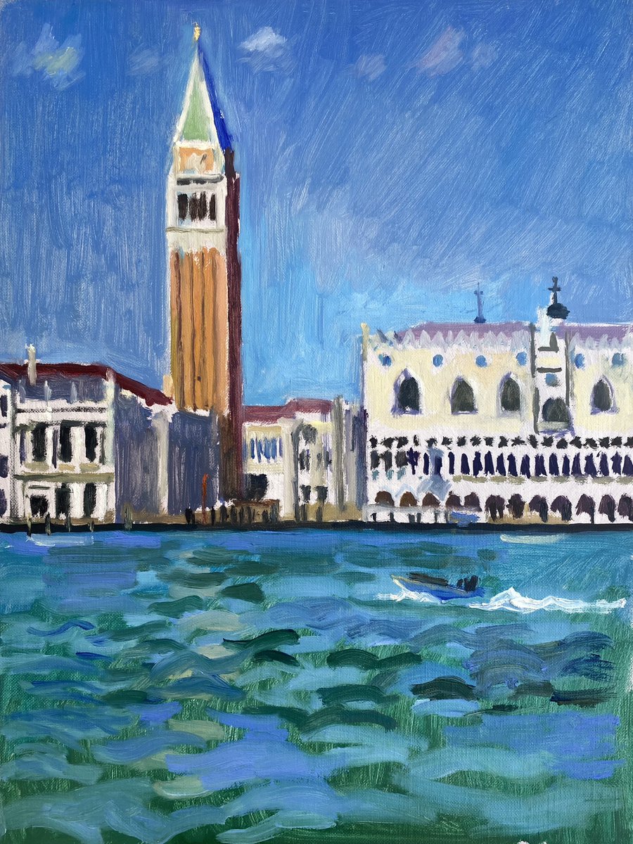 Took the vaporetto to #sangiorgio . There was no one there. I felt like I had the island to myself, which is an odd sensation in #Venice #ducalpalace #venicepaintings #veniceartist @monicacesarato @italyheaven