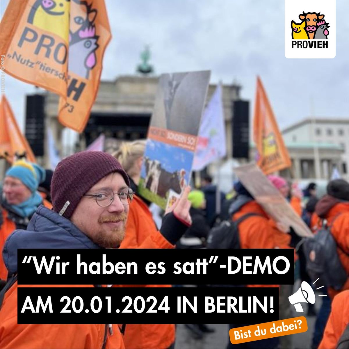 📣@WirHabenEsSatt2-Demo am 20. Januar – Sei dabei!🚜✊ Protest gegen Intensivtierhaltung & Megaställe! Gemeinsam für bessere Haltungsbedingungen für #Nutztiere. 📣11:30 Uhr: Treffen im #Tierschutz-Block 📍Willy-Brandt-Haus, Berlin 📣12:00 Uhr: Start der Demo #whes24