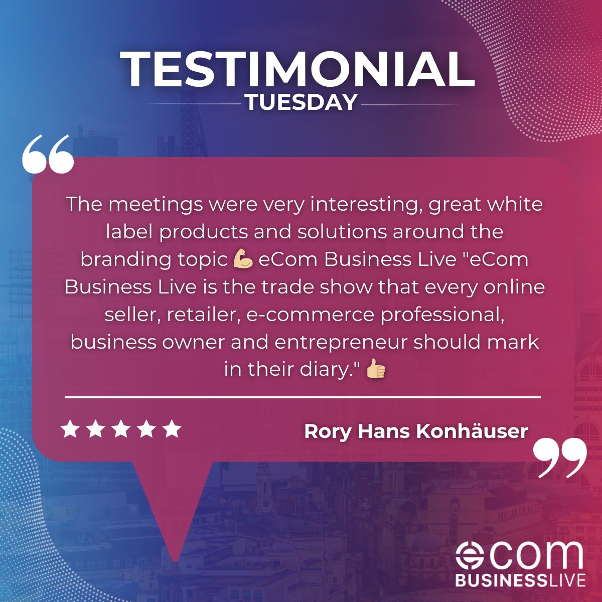 #TestimonialTuesday⭐️

Don't just take our word for it👇

<a href="/ExCeLLondon/">Excel London</a>, on the 27th &amp; 28th of February 2024, make sure to click on this link to secure your FREE ticket today - lnkd.in/eG6CFMgi

#ecombiz #ukbusiness  #b2b