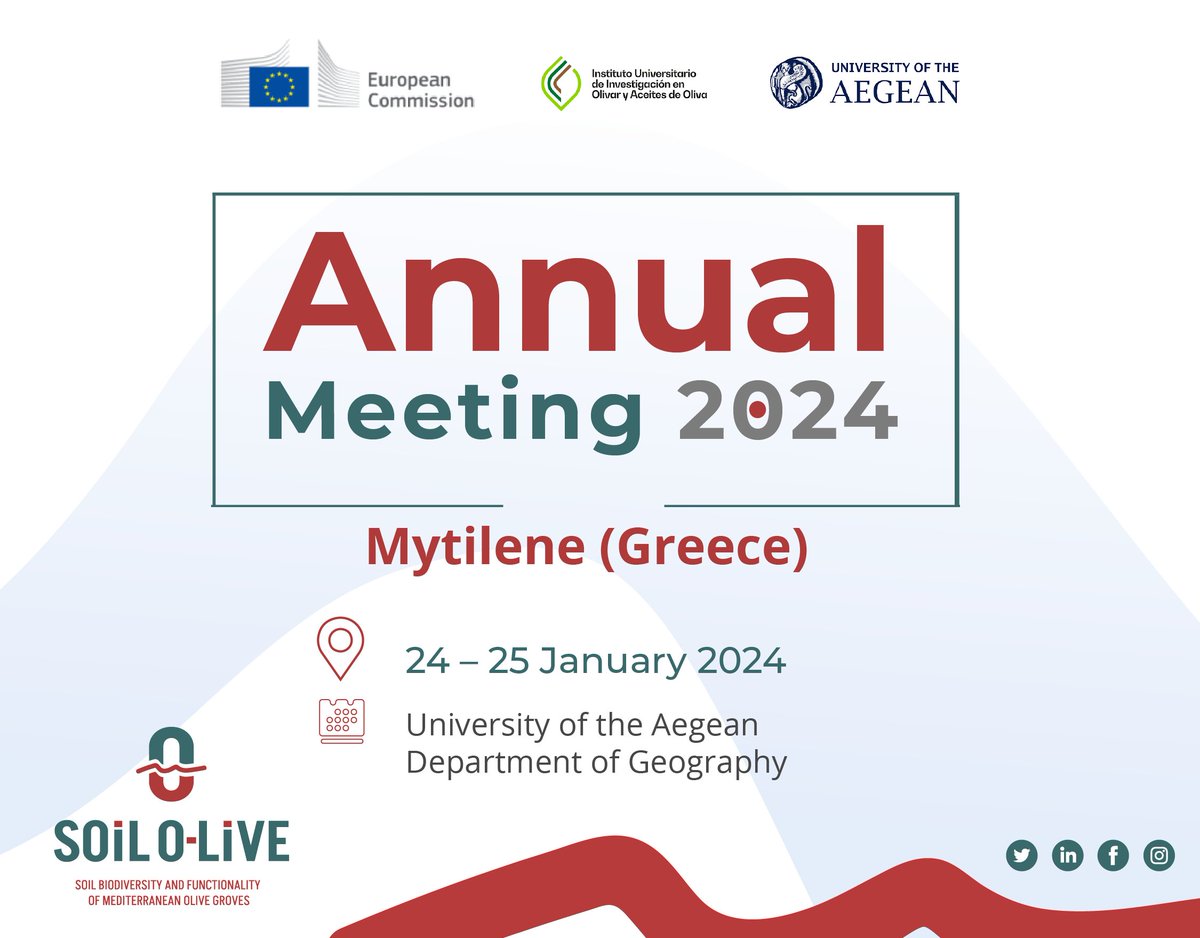 🍃Soil O-Live🍃 Anual Meeting 2024 👇

#UJA #ProyectoEuropeo #Europa #FondosEuropeos #Olivos #Soil #Olive #Ecología #EuropeanCommission #SoilMission #HorizonEurope