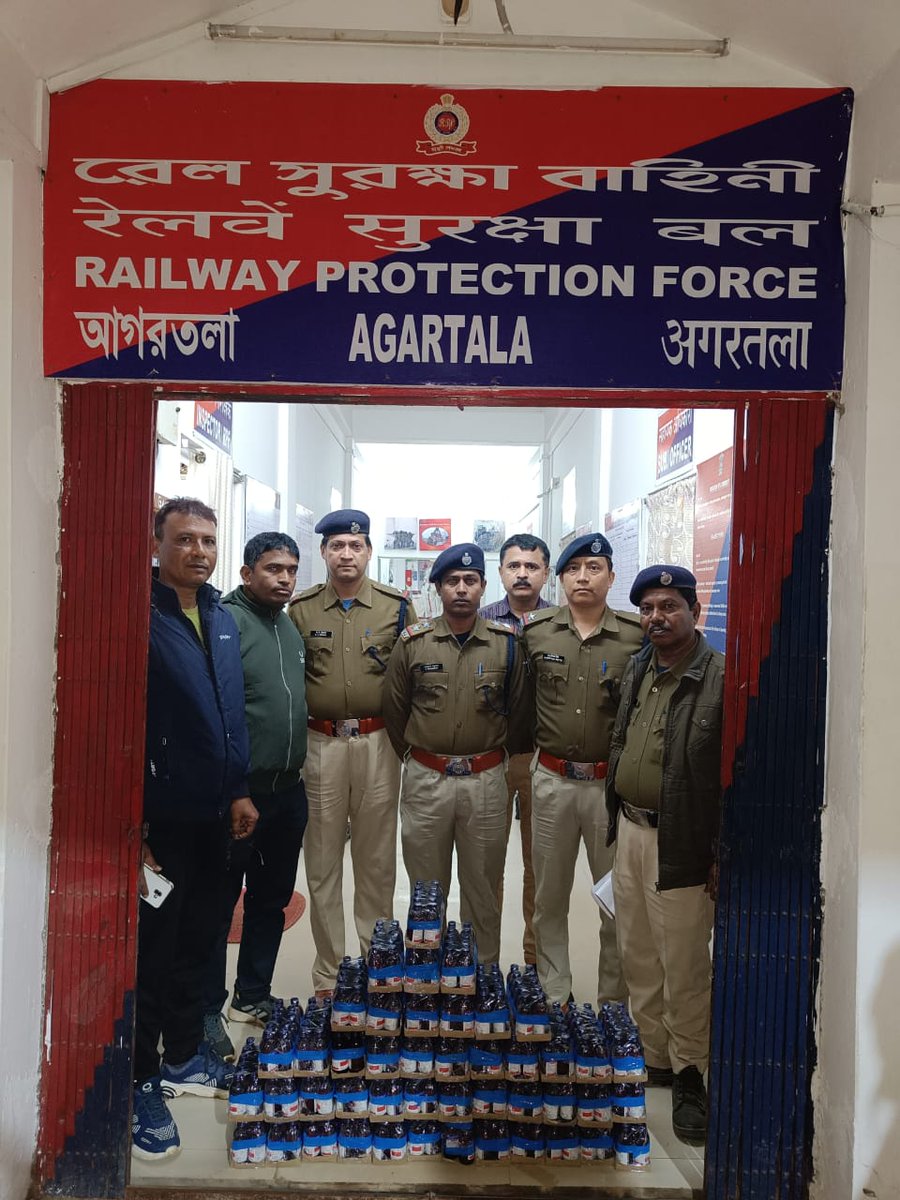 #Operation_NARCOS
<a href="/RPF_INDIA/">RPF INDIA</a> <a href="/drm_lmg_nfr/">मं.रे.प्र.लामडिंग, पू.सी.रेलवे / DRM LUMDING NFR</a> @nfrzscrnfr <a href="/rpfpcagtl/">RPF post Agartala</a>
On 15.01.24  #RPF_NFR , LMG Div. team of Agartala recovered 450 bottles of codeine phosphate &amp; Triprolidine, worth Rs. 86400/- from Agartala station.