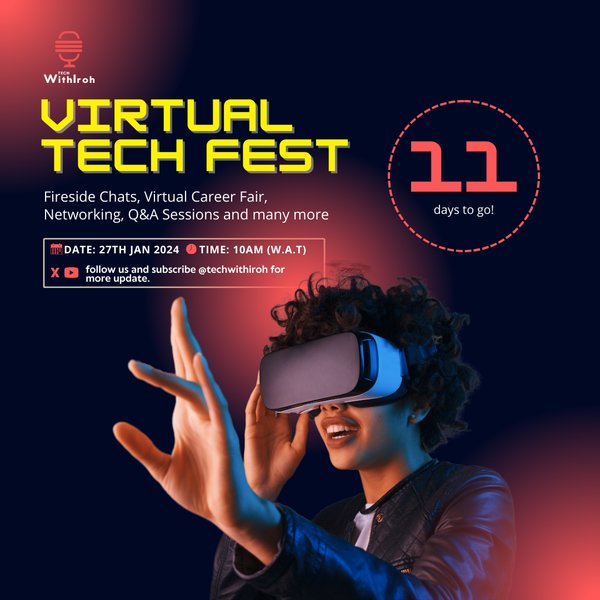 TechwithIroh's tweet photo. 11 Days to go!!
Virtual Tech Fest Loading..........
What are you looking out for??
Drop in the comment section
.
.
#techfest #techpodcst #techwithiroh #virtualtechfest #11daystogo #techvirtual #areyouready #trend #seeyouthere https://t.co/WKVweQhFNi