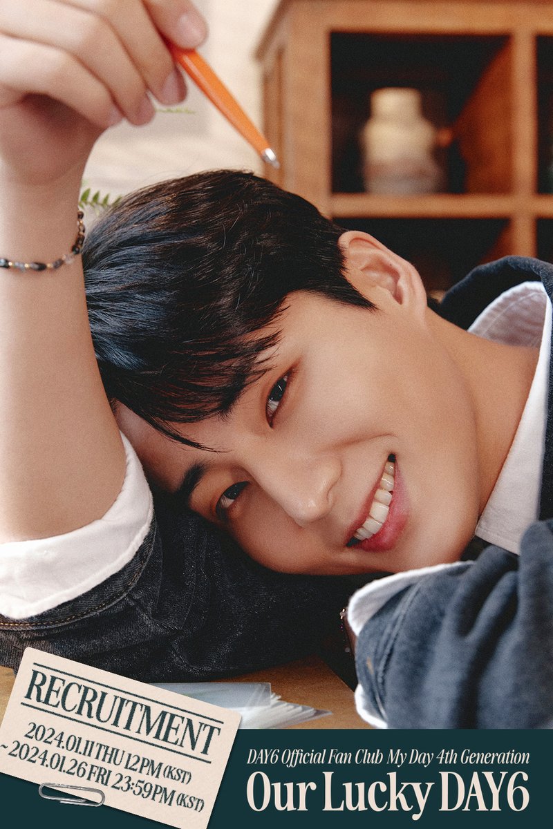 day6official's tweet photo. DAY6 Official Fanclub
My Day 4th Generation

Our Lucky DAY6🍀
#YoungK

~ 24.01.26 23:59PM (KST)
🔗 KOR : https://t.co/dIJZT8TSgv
🔗 GLOBAL : https://t.co/PnnlUeV2ru
  
#DAY6 #���이식스
#MyDay #MyDay4기 
#Our_Lucky_DAY6 https://t.co/t244brCShb