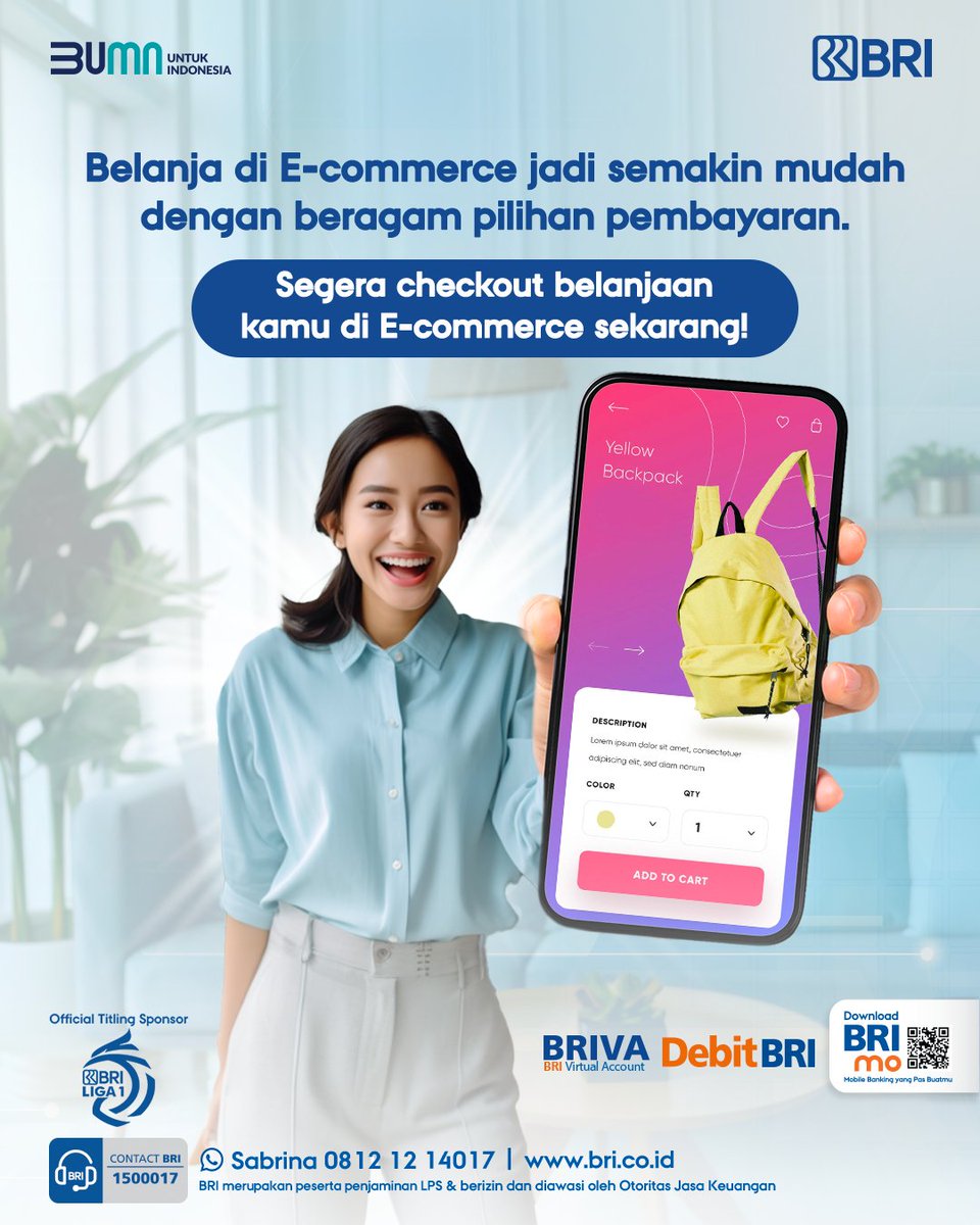promo_BRI's tweet photo. Sobat BRI,
Mau belanja di E-commerce favorit tanpa ribet dan lelet? Gwenchana~BRI ada solusinya ✨️
Belanja di E-commerce bisa pake BRImo e-Payment, Debit BRI, dan BRIVA! Yuk, belanja online pake pembayaran BRI aja 🤗
#BRI #BRImo #BRImoepayment #DebitBRI #BRIVA https://t.co/392F9lBSte